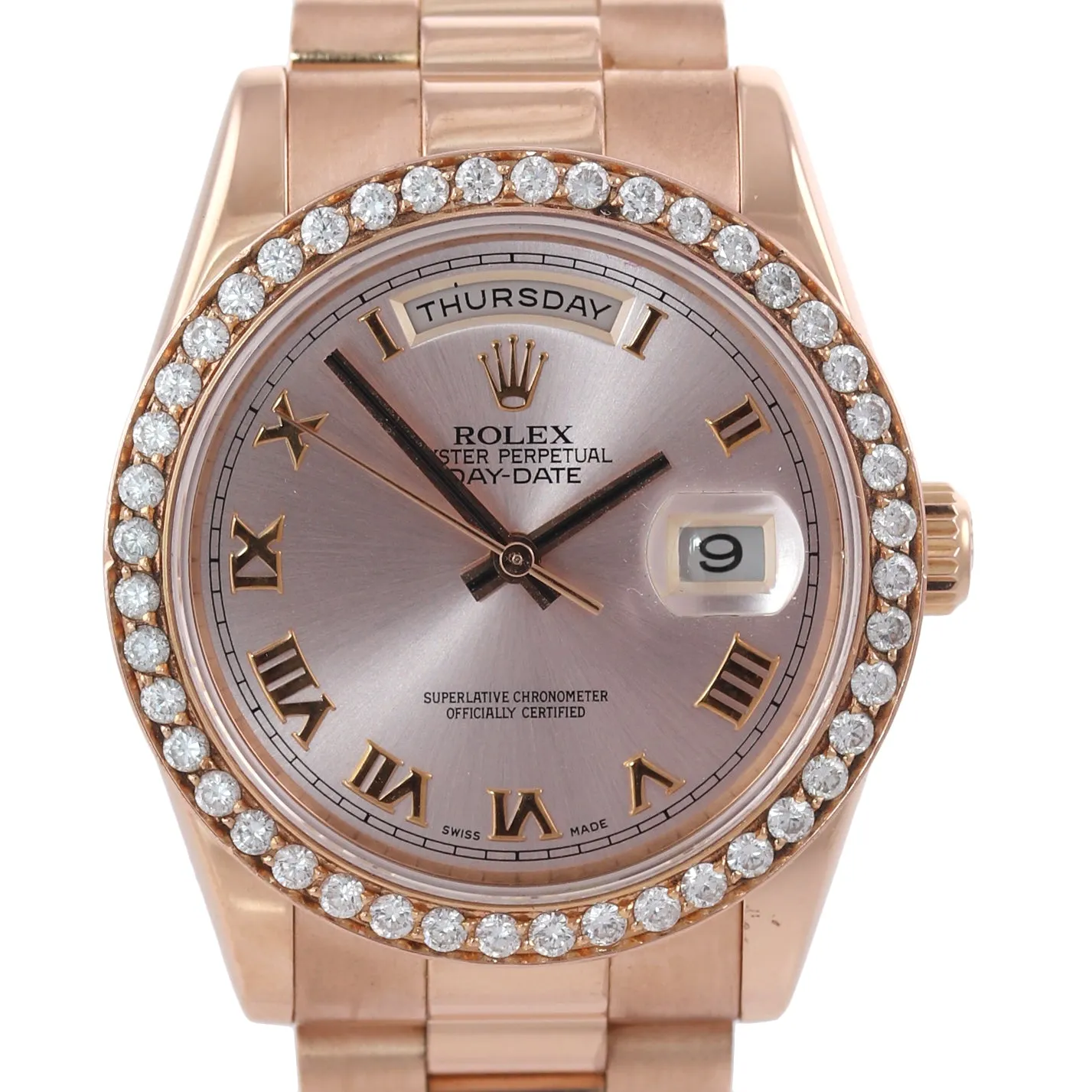 PAPERS NEW BUCKLE Rolex President Rose Gold 36mm 118205 Pink Roman Diamond