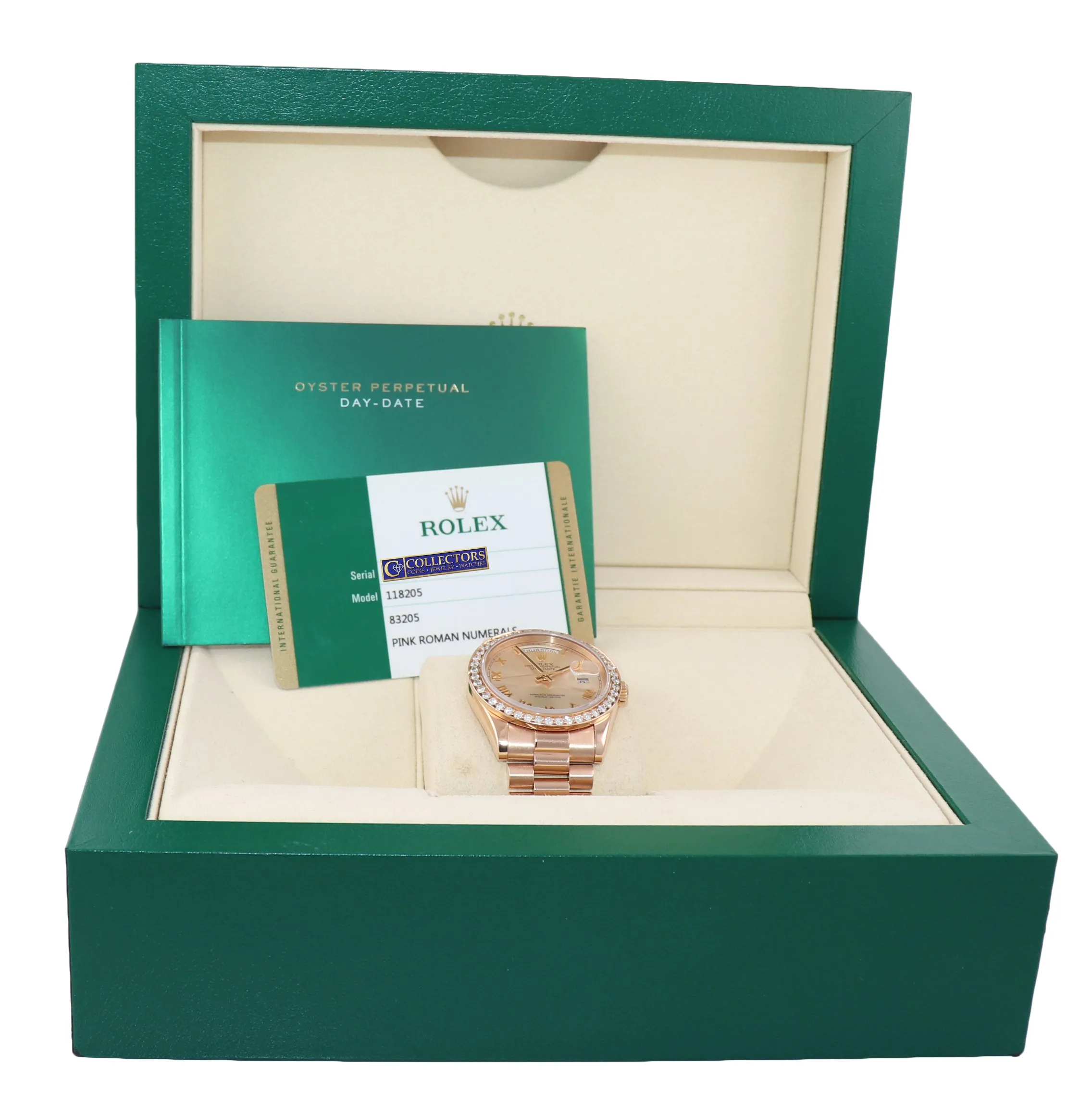 PAPERS NEW BUCKLE Rolex President Rose Gold 36mm 118205 Pink Roman Diamond