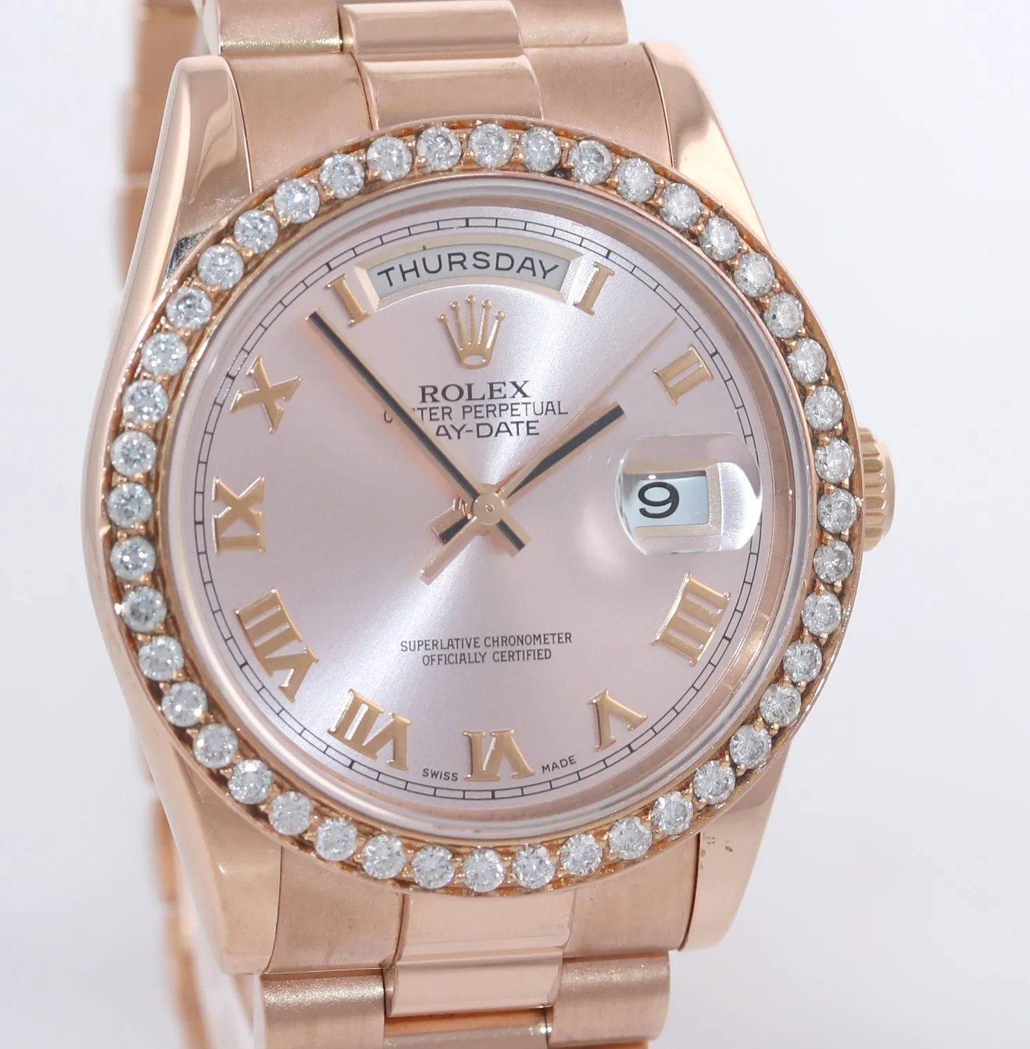 PAPERS NEW BUCKLE Rolex President Rose Gold 36mm 118205 Pink Roman Diamond