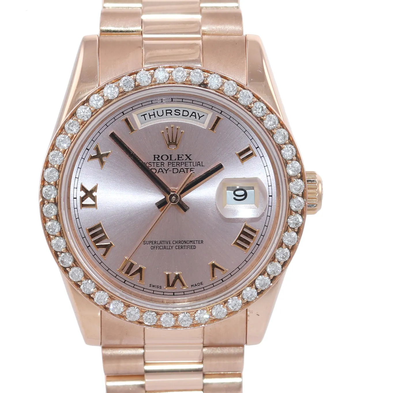 PAPERS NEW BUCKLE Rolex President Rose Gold 36mm 118205 Pink Roman Diamond