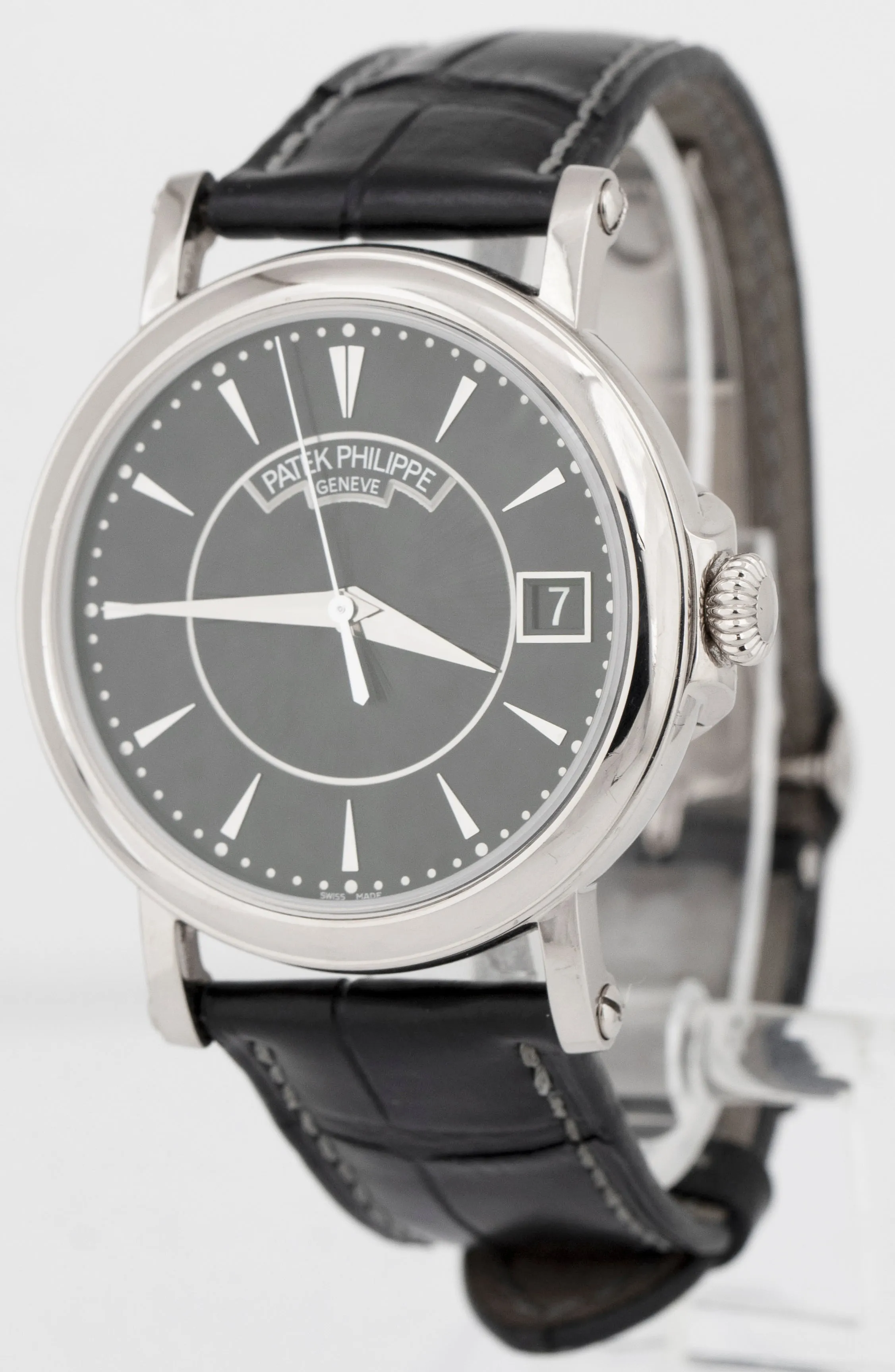 PAPERS Patek Philippe Calatrava Black 18K White Gold 38mm Watch 5153G-001 BOX