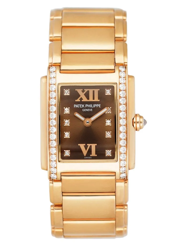 Patek Philippe Geneve Twenty-4 Rose Gold Chocolate Ladies Watch Box Papers
