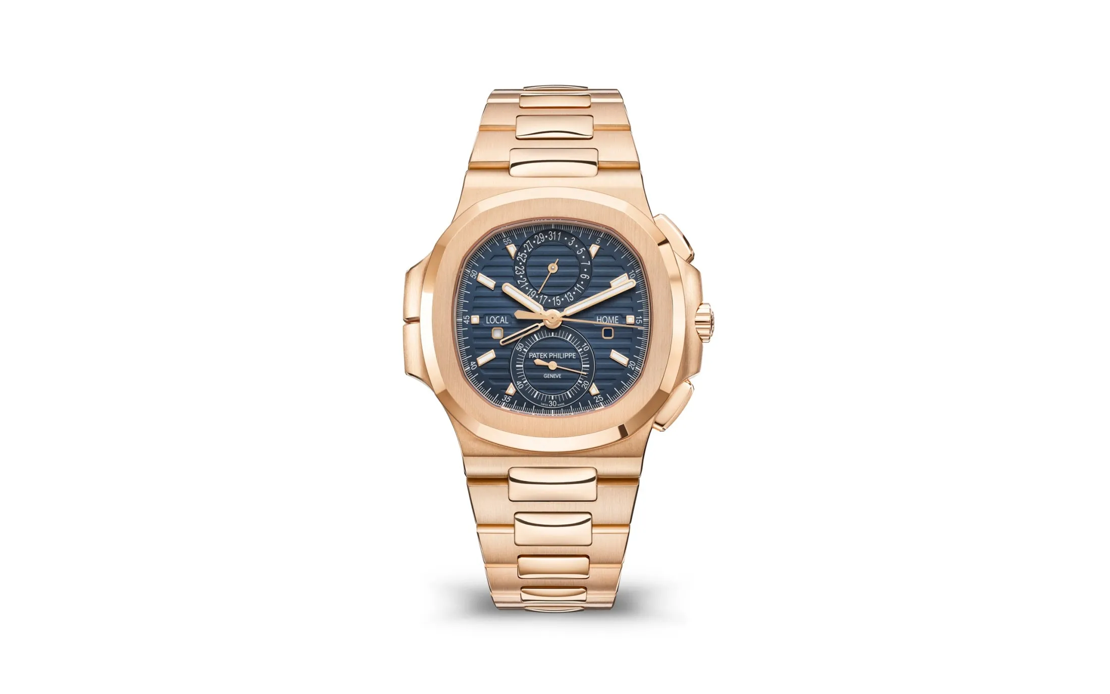 Patek Philippe Nautilus Travel Time Chronograph Watch, 18k Rose Gold, 40,5 mm, Ref# 5990/1R-001