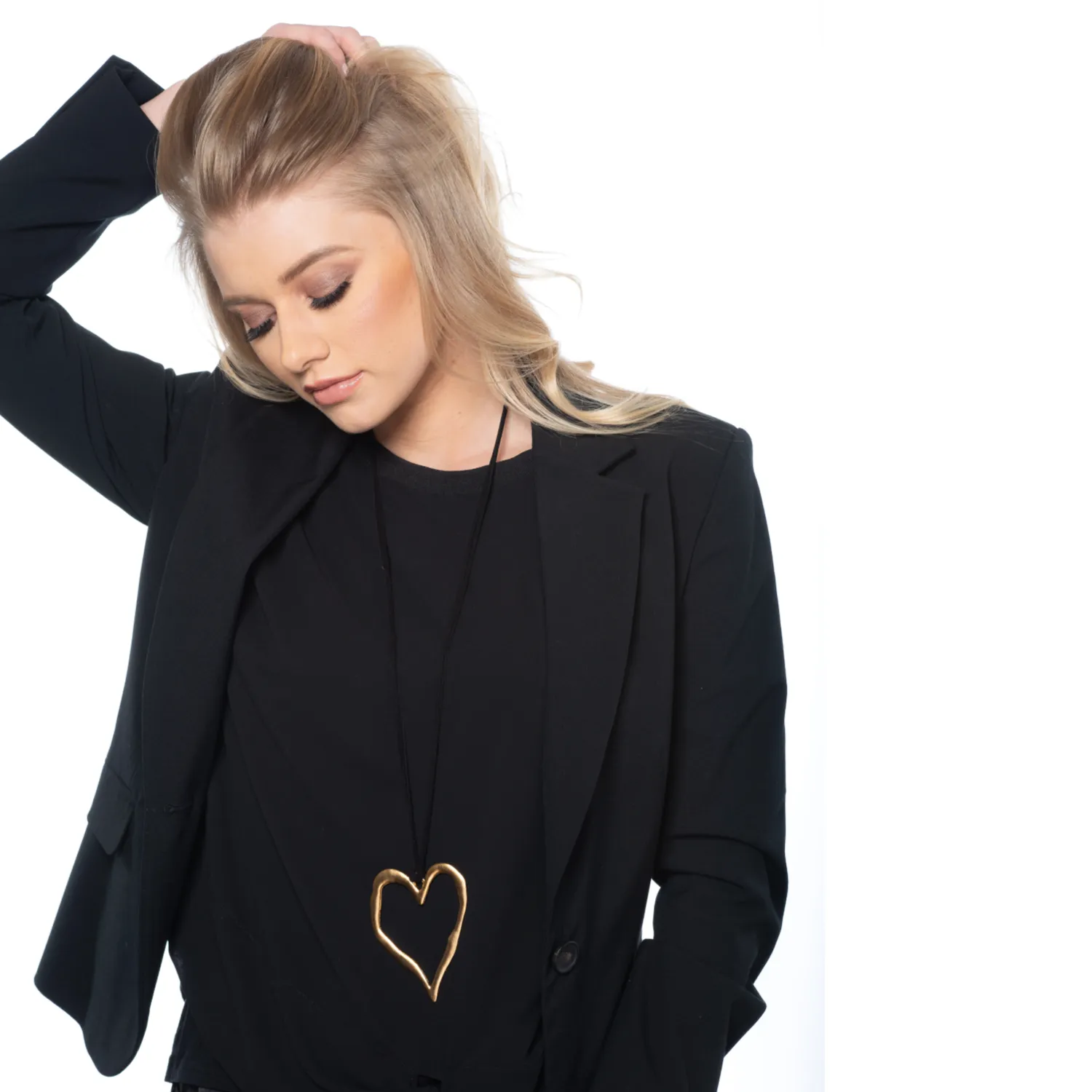 Patricia - Long 24K gold heart statement necklace