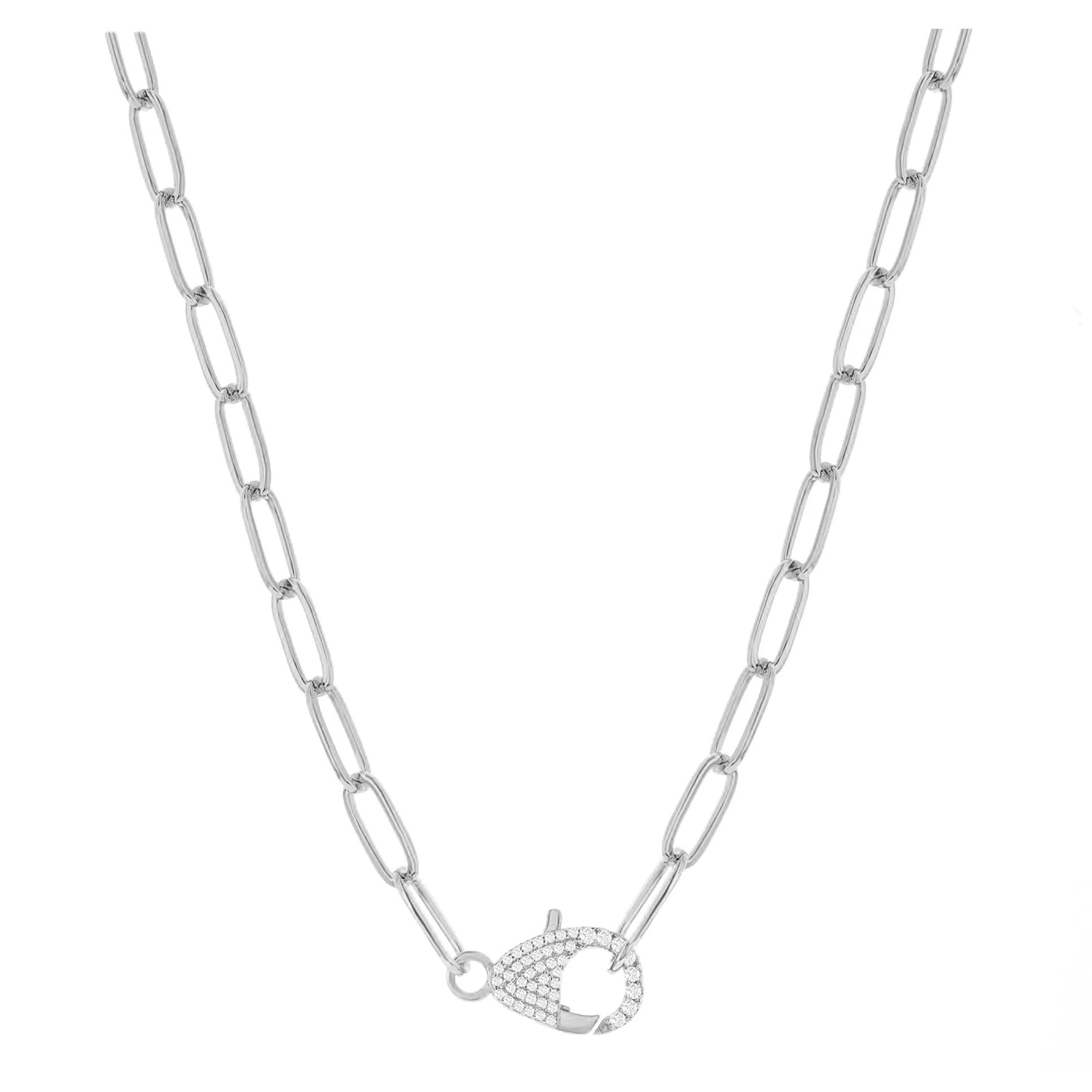 Pave Clasp Paperclip Chain Necklace