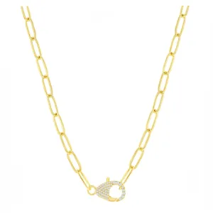 Pave Clasp Paperclip Chain Necklace