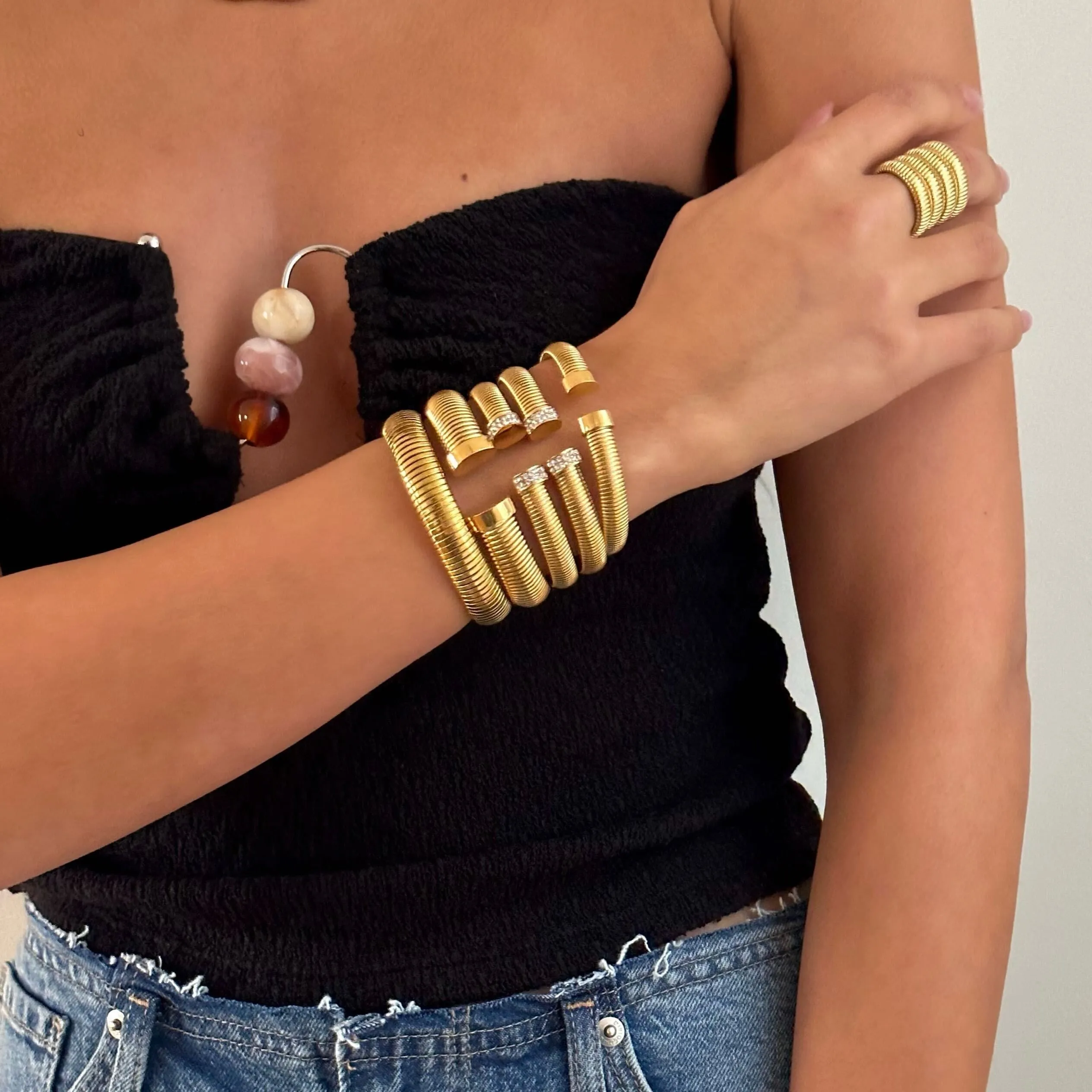 Pave Wide Snake Open Claw Bangle Bracelet