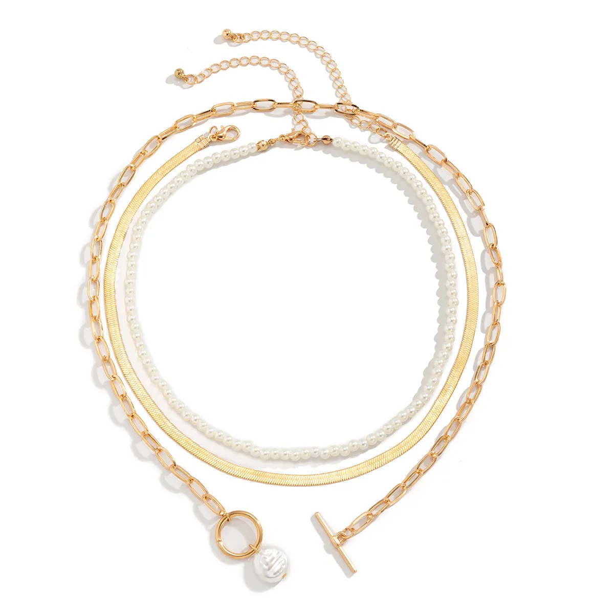 Pearl & 18K Gold-Plated Snake Chain Toggle Necklace Set