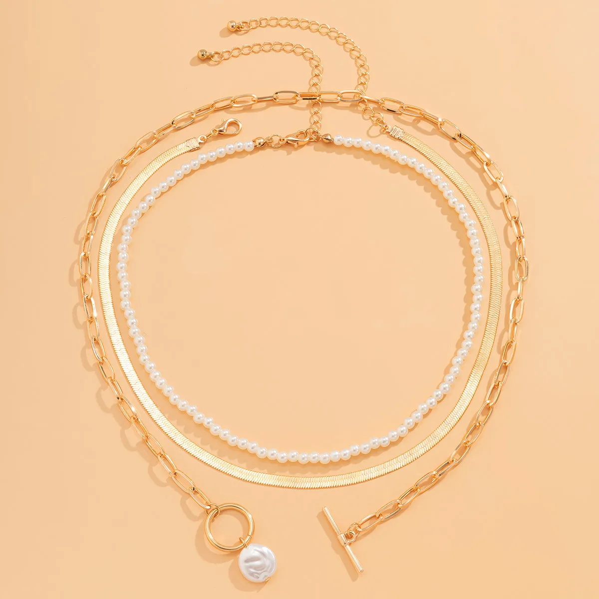 Pearl & 18K Gold-Plated Snake Chain Toggle Necklace Set