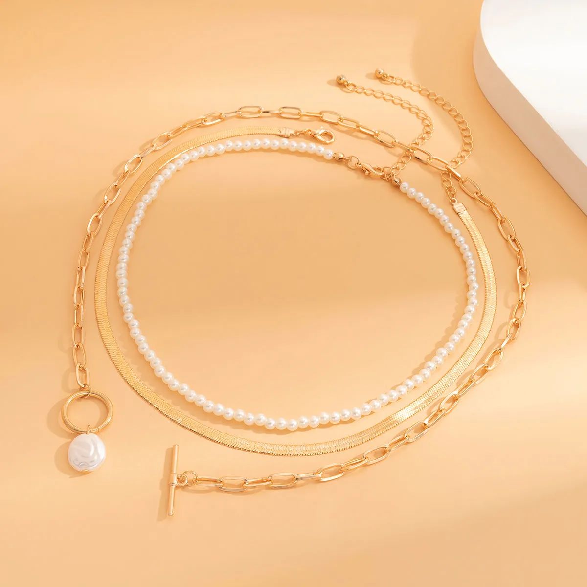 Pearl & 18K Gold-Plated Snake Chain Toggle Necklace Set