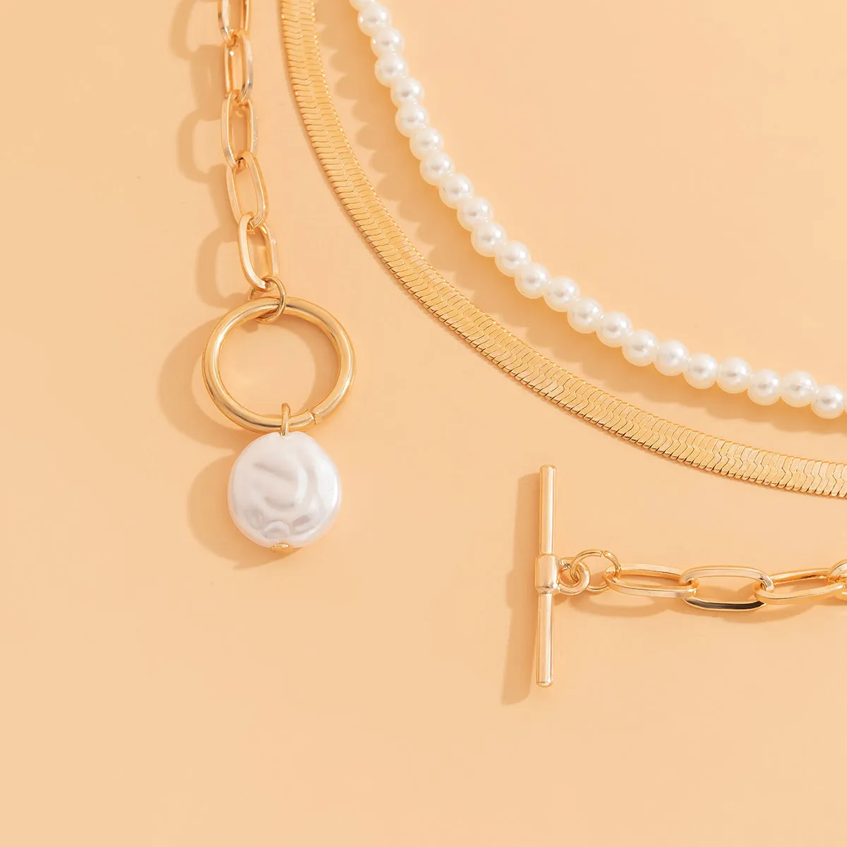 Pearl & 18K Gold-Plated Snake Chain Toggle Necklace Set