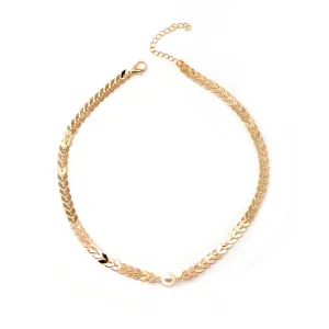 Pearl & 18K Gold-Plated Wheat Chain Collar Necklace