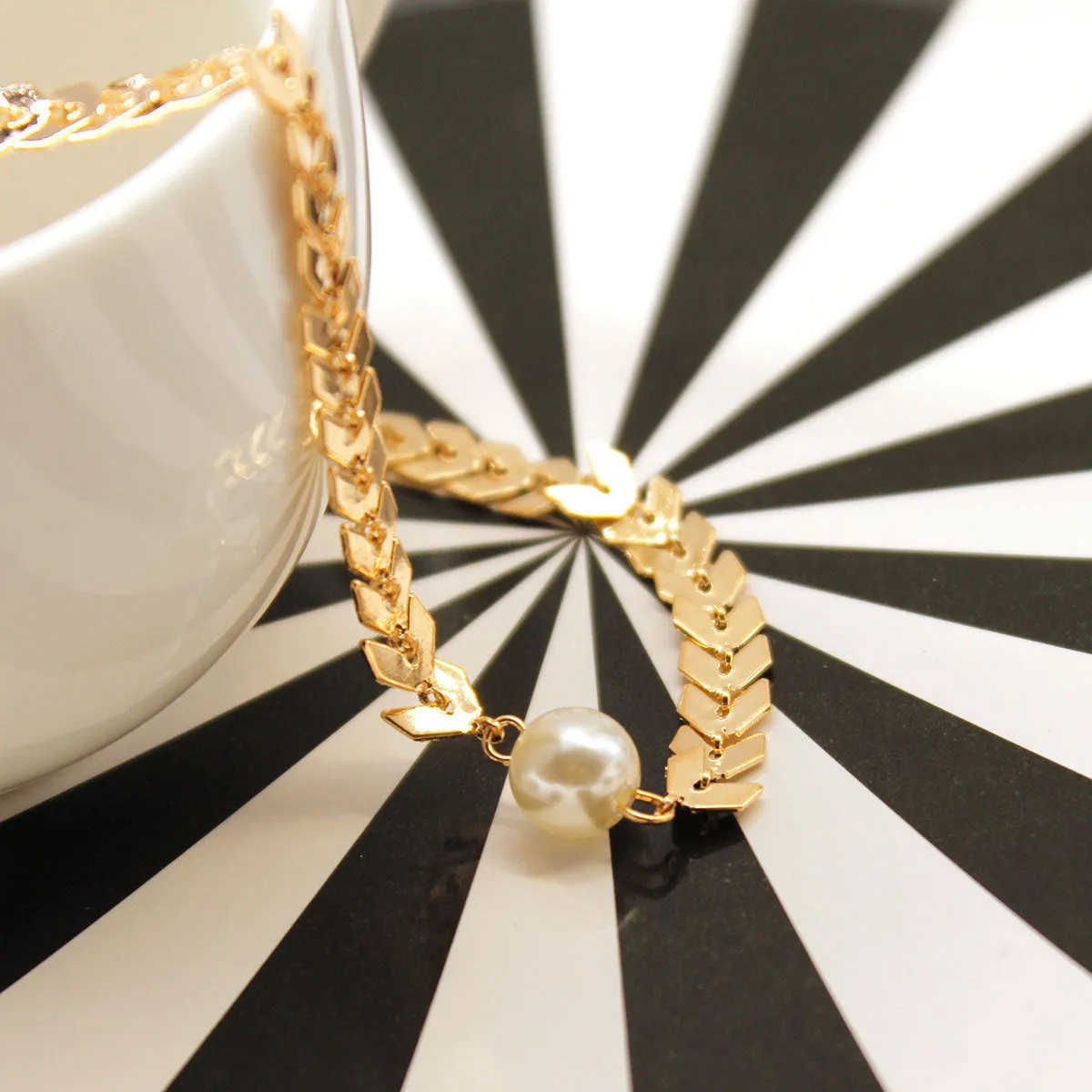 Pearl & 18K Gold-Plated Wheat Chain Collar Necklace
