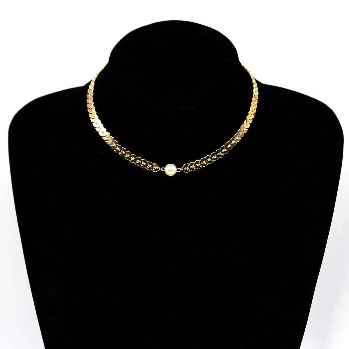 Pearl & 18K Gold-Plated Wheat Chain Collar Necklace