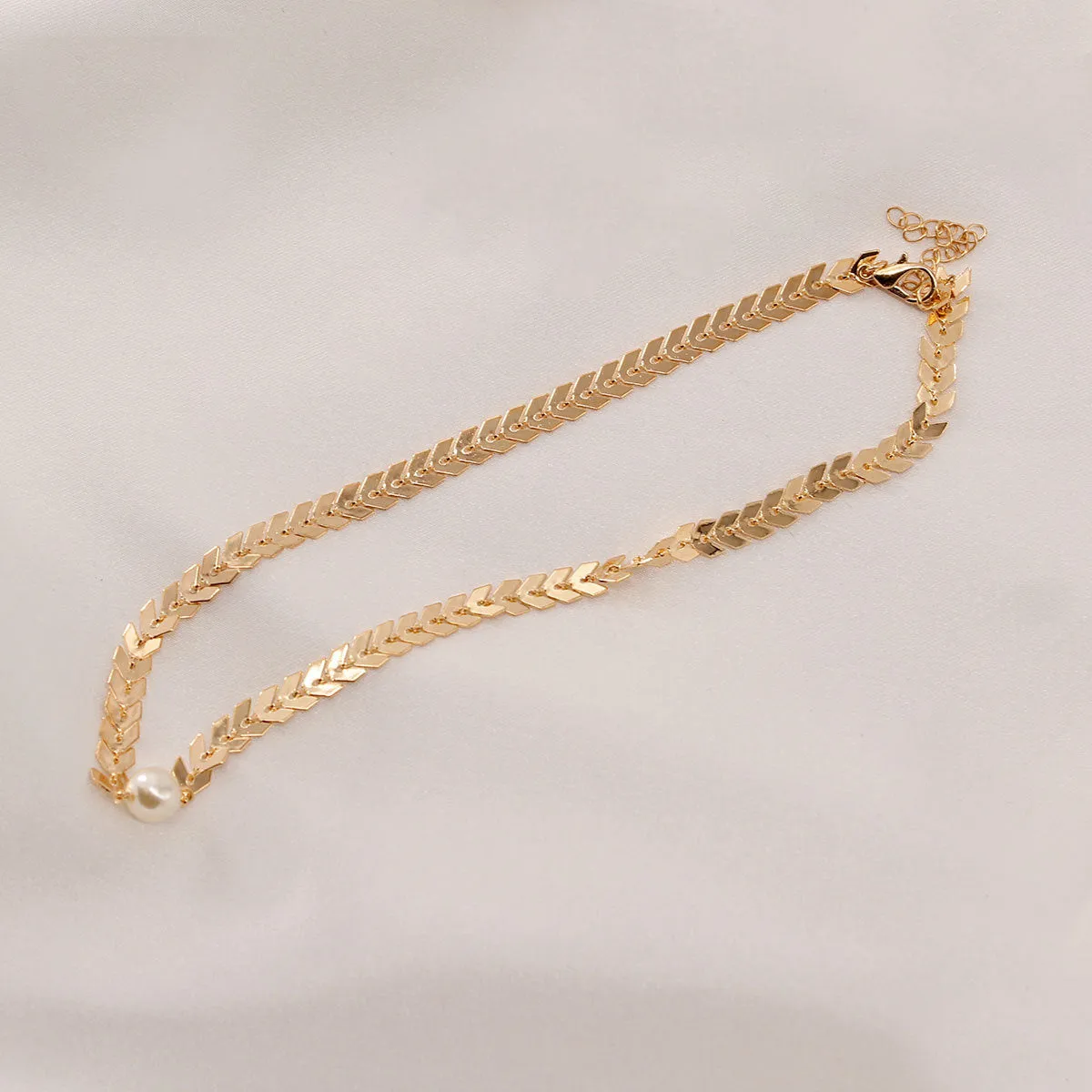 Pearl & 18K Gold-Plated Wheat Chain Collar Necklace