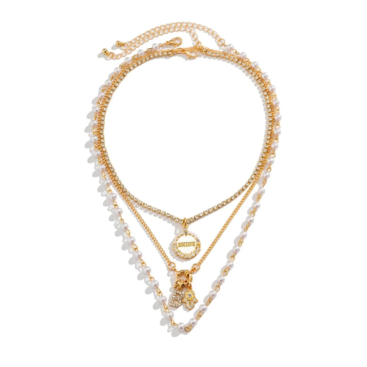 Pearl & Cubic Zirconia 18K Gold-Plated 'Shine' Hamsa Pendant Necklace Set