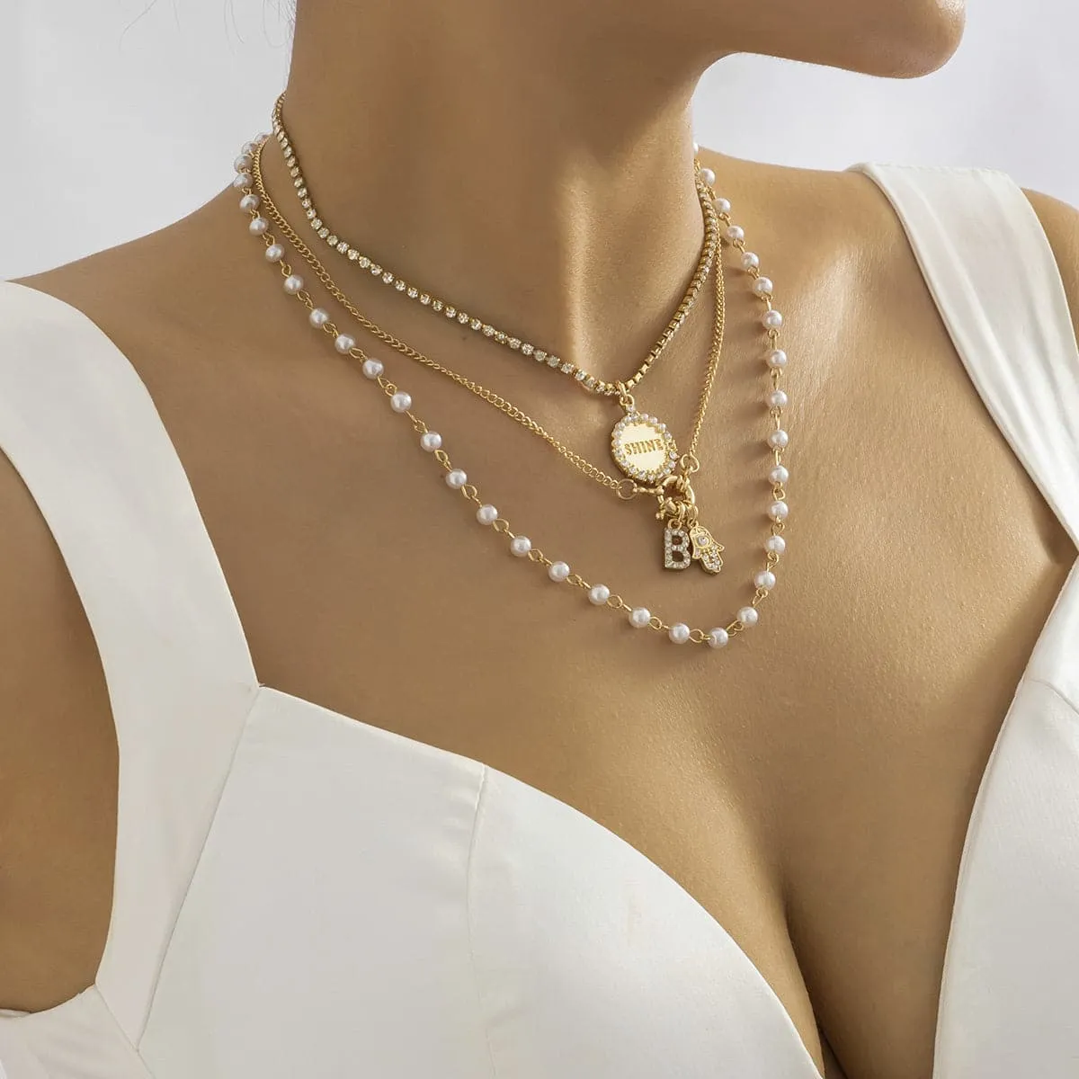 Pearl & Cubic Zirconia 18K Gold-Plated 'Shine' Hamsa Pendant Necklace Set