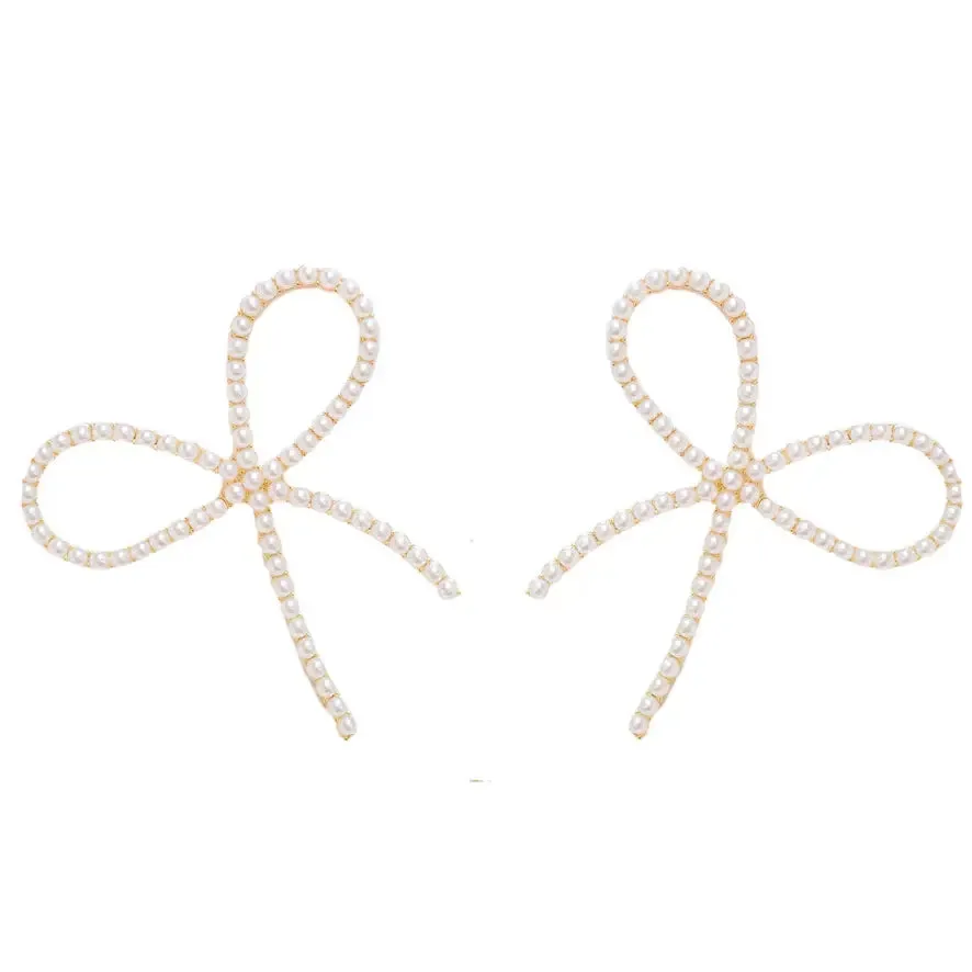 Pearl Bow Statement Earrings