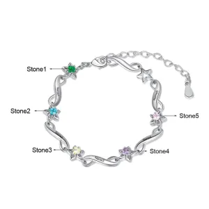 Personalized 5 Inlaid Birthstone Flower Bracelets For Women