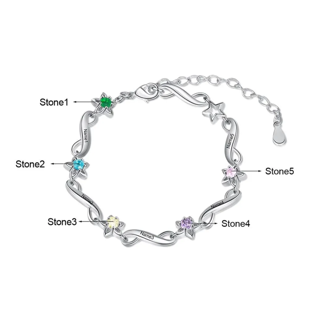 Personalized 5 Inlaid Birthstone Flower Bracelets For Women