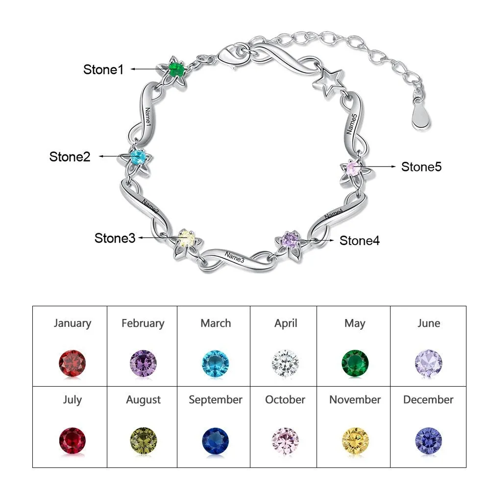 Personalized 5 Inlaid Birthstone Flower Bracelets For Women