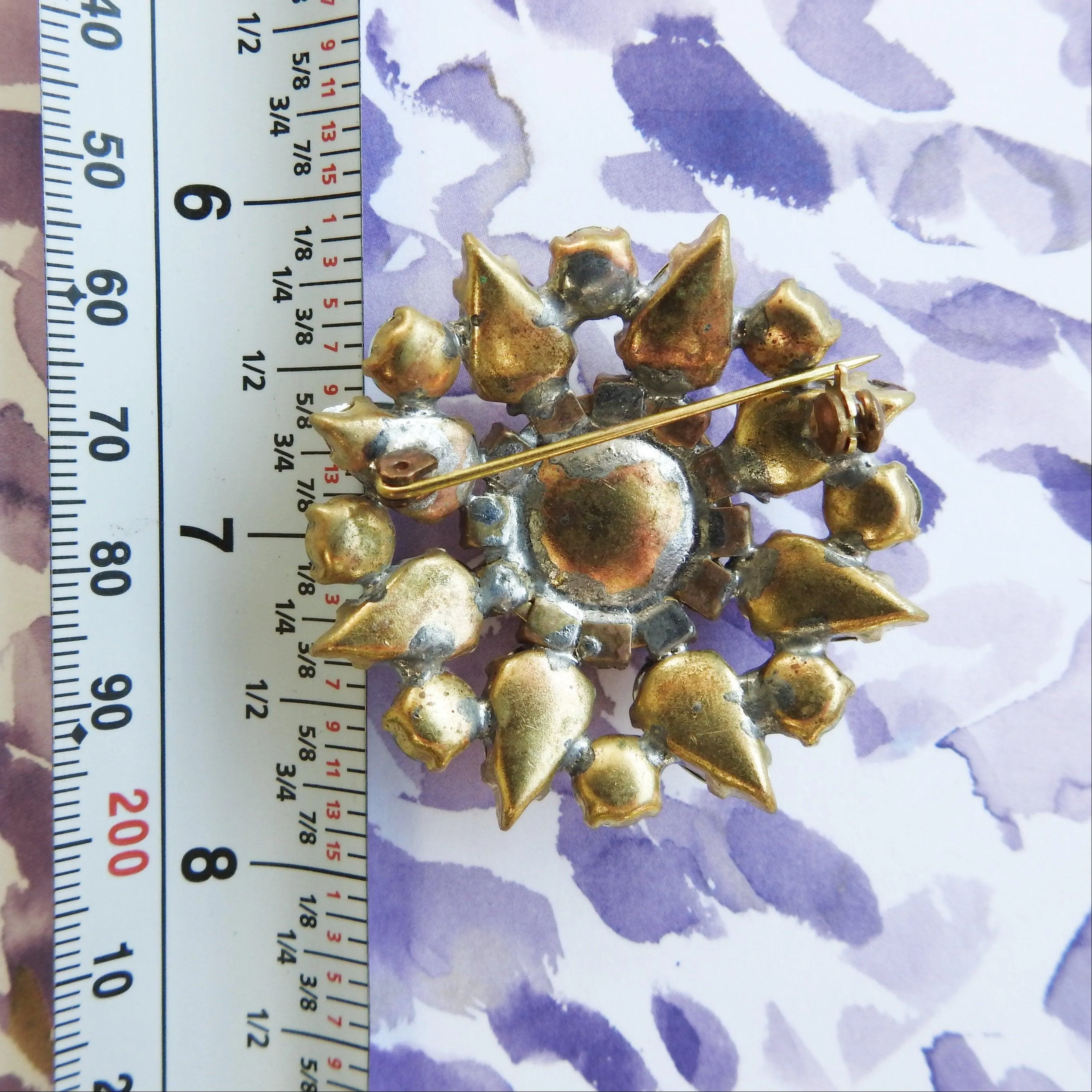 Pink and green crystal brooch