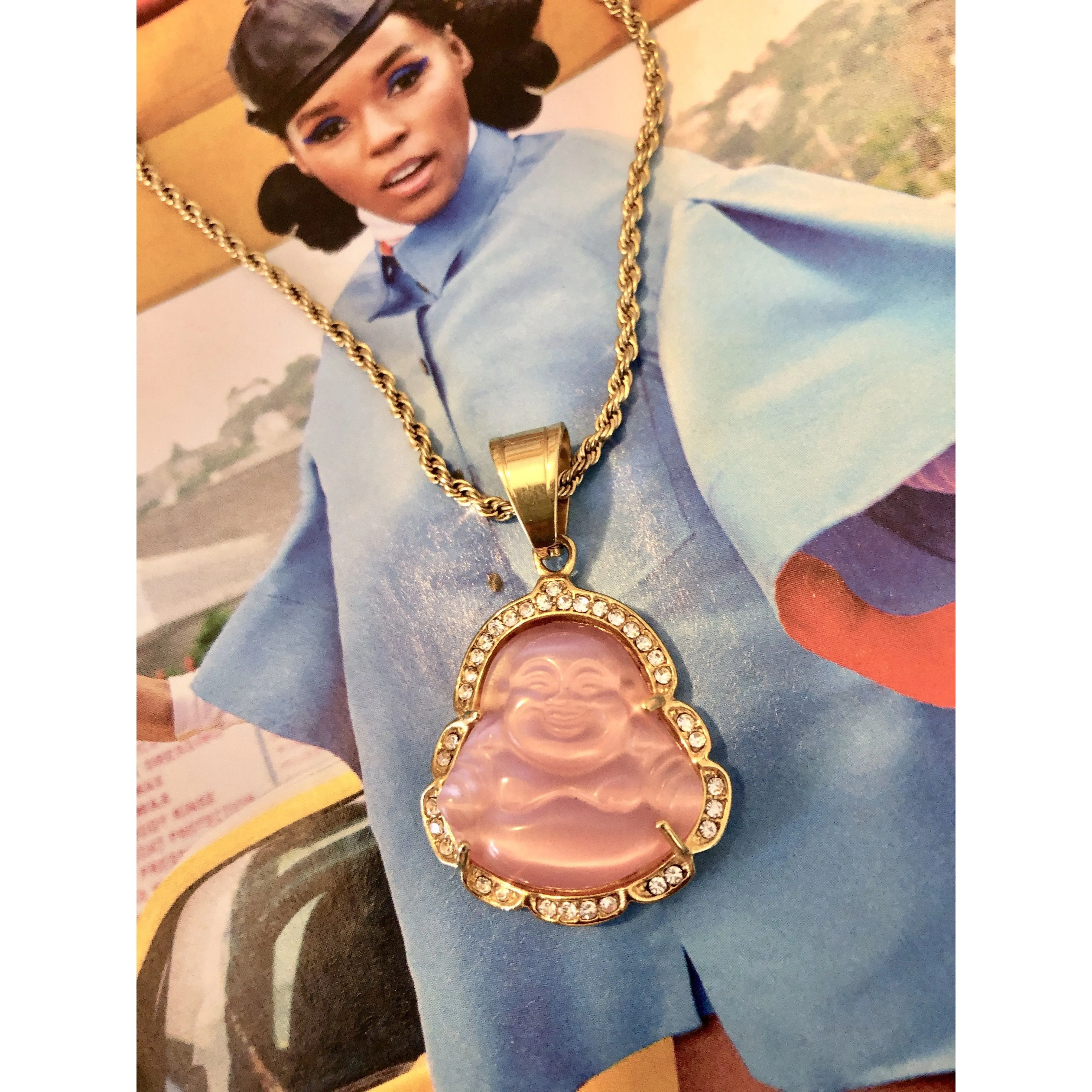Pink Happy Buddha Necklace