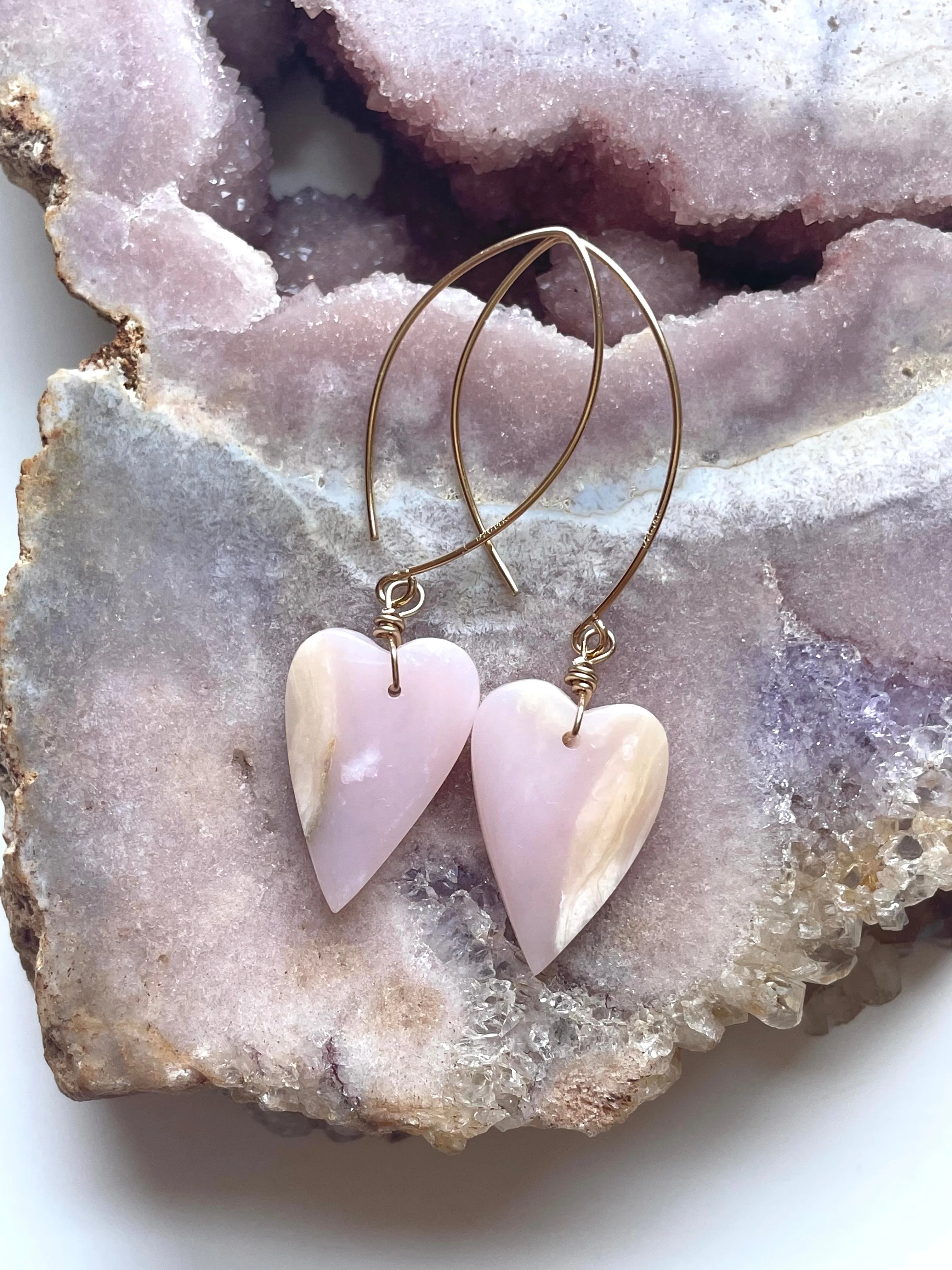 Pink Opal Gold Filled Statement Crystal Gemstone Earrings