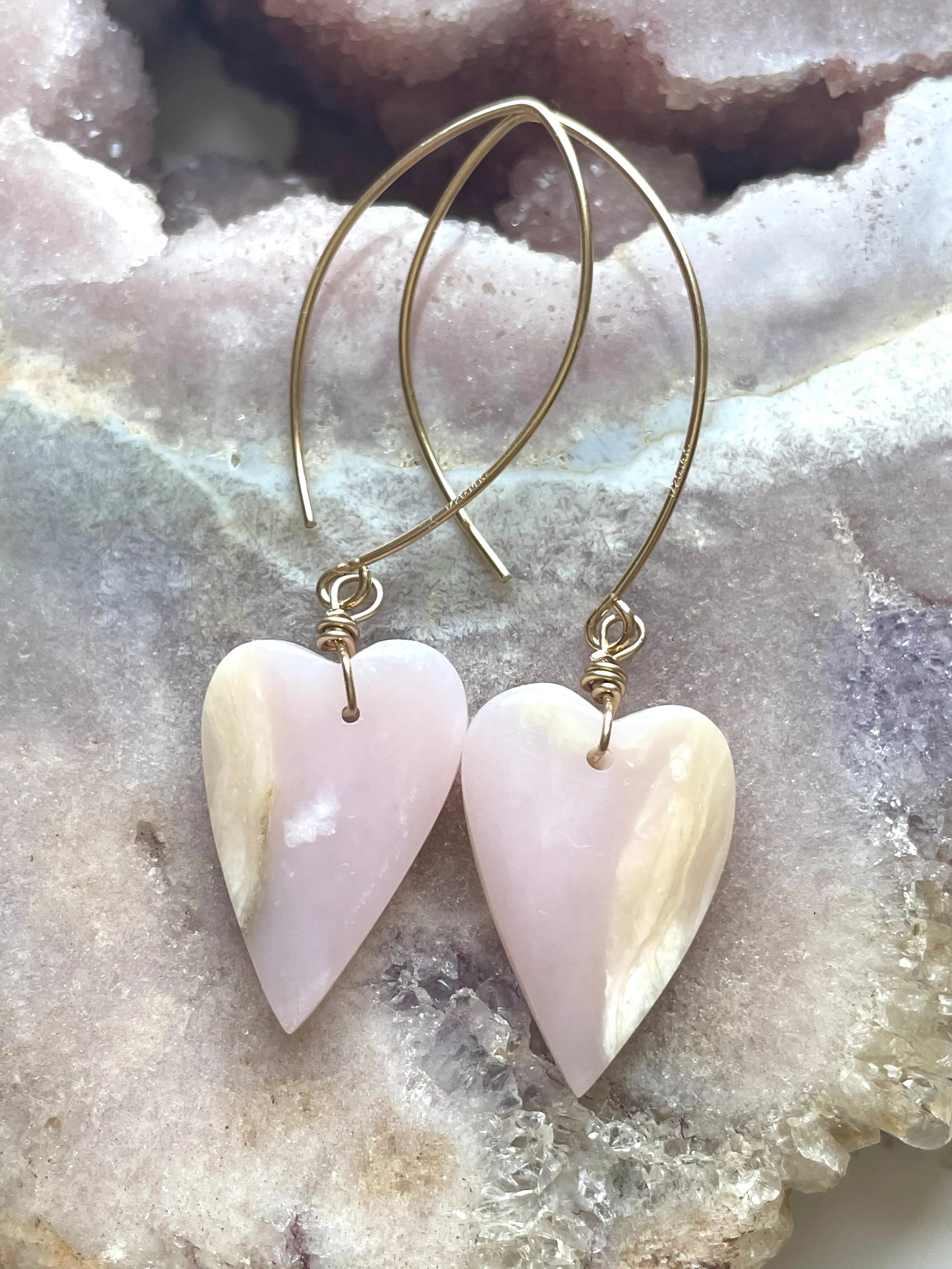 Pink Opal Gold Filled Statement Crystal Gemstone Earrings