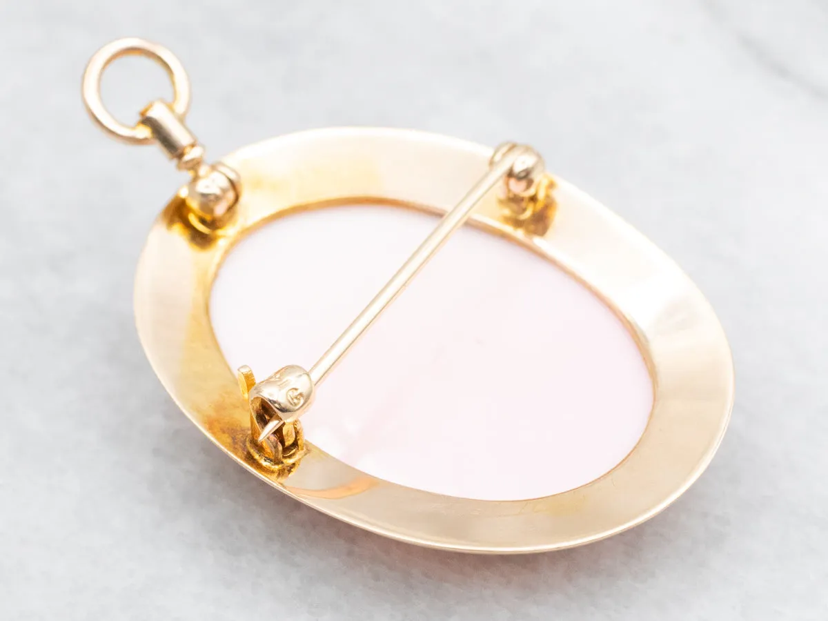 Pink Shell Cameo and Gold Vintage Brooch or Pendant