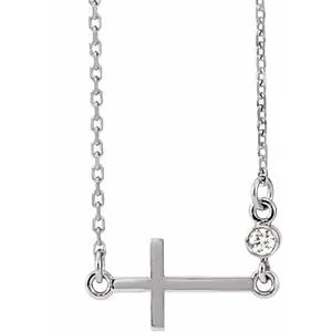 Platinum .03 CTW Diamond Sideways Cross 16-18" Necklace