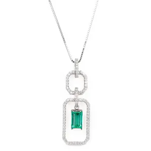 Platinum 0.62 Carat Emerald Diamond Pendant Necklace