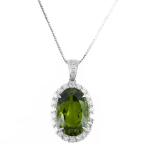 Platinum 10.35 Carat Peridot Diamond Halo Pendant Necklace