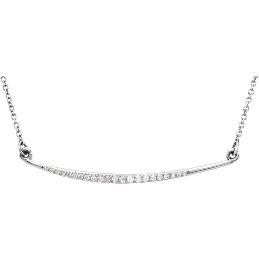 Platinum 1/8 CTW Diamond Curved Bar 16" Necklace