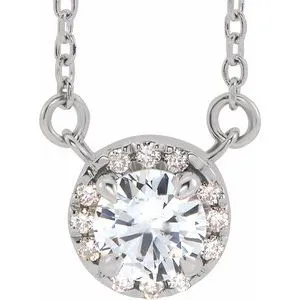 Platinum 3 mm Natural White Sapphire & .03 CTW Natural Diamond 16" Necklace