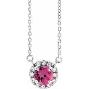 Platinum 4.5 mm Natural Pink Tourmaline & .05 CTW Natural Diamond 16" Necklace
