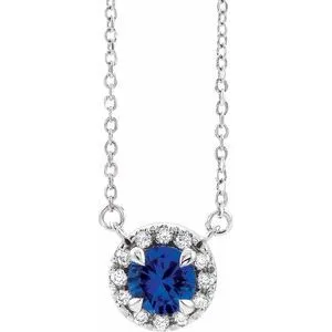 Platinum 5 mm Natural Blue Sapphire & 1/10 CTW Natural Diamond 18" Necklace