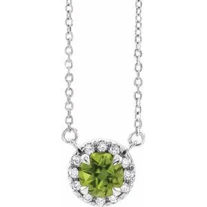 Platinum 5 mm Natural Peridot & 1/10 CTW Natural Diamond 18" Necklace