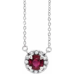 Platinum 5.5 mm Lab-Grown Ruby 1/10 CTW Natural Diamond 16" Necklace