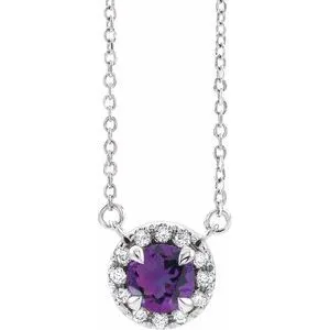 Platinum 5.5 mm Natural Amethyst 1/10 CTW Natural Diamond 16" Necklace
