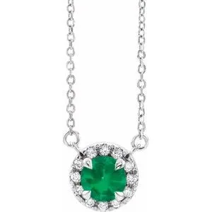 Platinum 6 mm Lab-Grown Emerald & 1/6 CTW Natural Diamond 16" Necklace