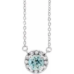 Platinum 6 mm Natural Aquamarine & 1/6 CTW Natural Diamond 16" Necklace