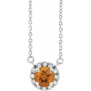Platinum 6.5 mm Natural Citrine & 1/6 CTW Natural Diamond 18" Necklace