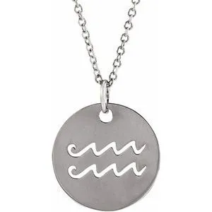 Platinum Aquarius Zodiac Disc 16-18" Necklace