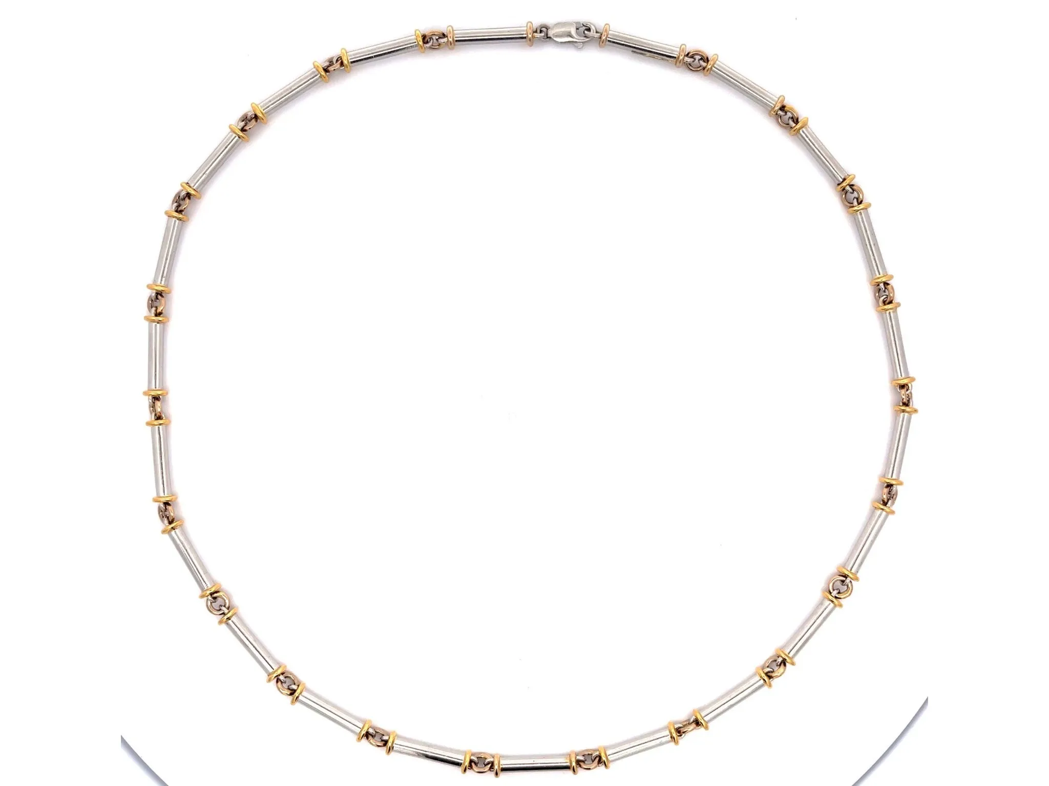 Platinum Barrel Sectional Necklace with 18k Yellow Gold Accents