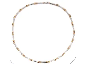 Platinum Barrel Sectional Necklace with 18k Yellow Gold Accents