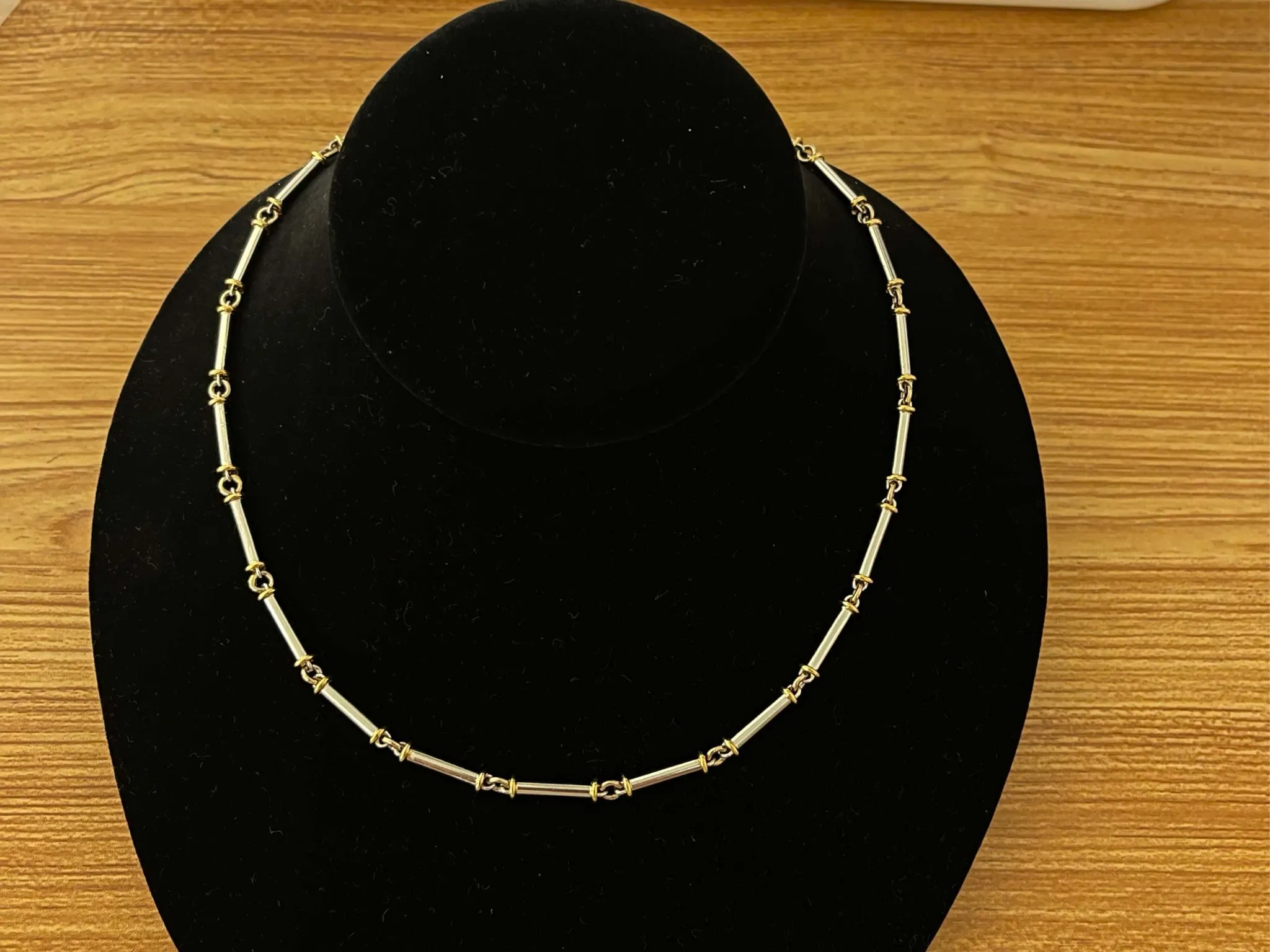 Platinum Barrel Sectional Necklace with 18k Yellow Gold Accents