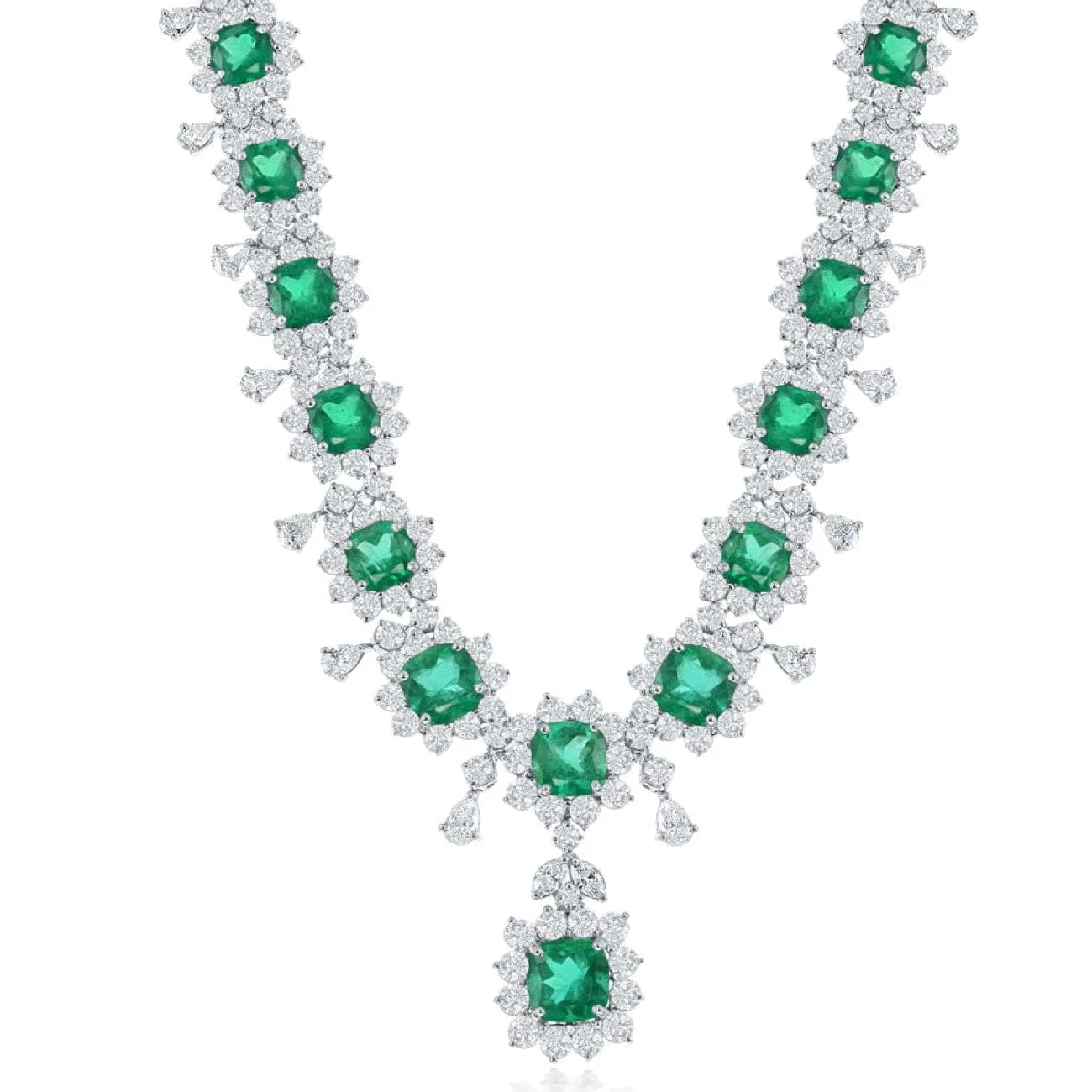 PLATINUM DIAMOND AND EMERALD NECKLACE