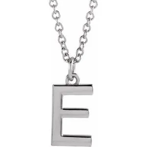 Platinum Initial E Dangle 18" Necklace