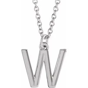Platinum Initial W Dangle 18" Necklace